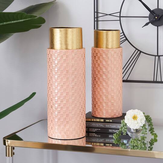 Set of 2 Bronze Metal Contemporary Vase, 18", 15"